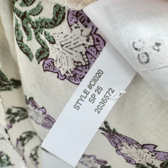 J.CREW‎ Top 100% Cotton V-neck Printed Popover Blouse Women's Size Large Cream - Picture 7 of 8